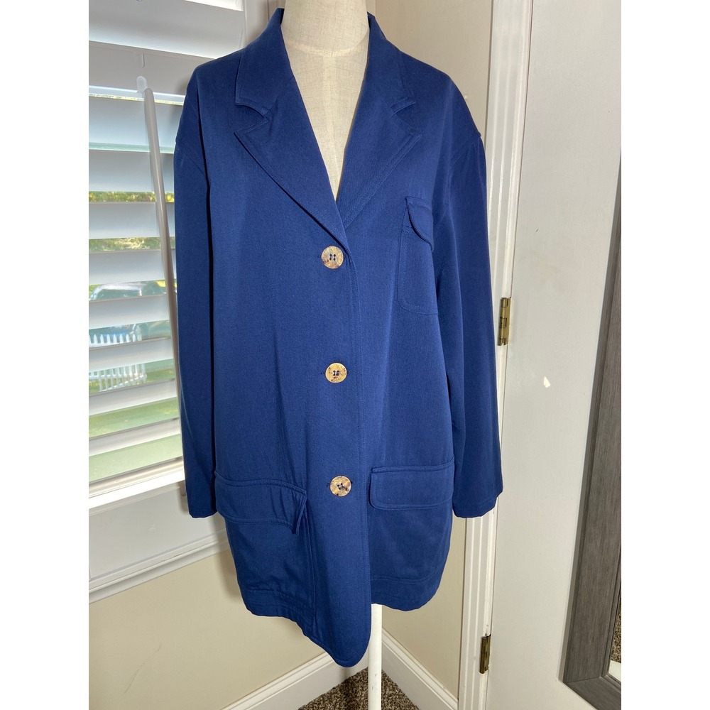 VTG Carole Little Sport Blazer 10 Cobalt Blue Wool Rayon USA Nautical
